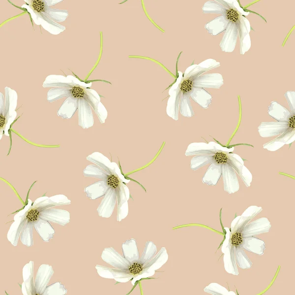 Vector Illustration Eps10 Cosmos Flowers Daisy Coloring Seamless Pattern — Archivo Imágenes Vectoriales