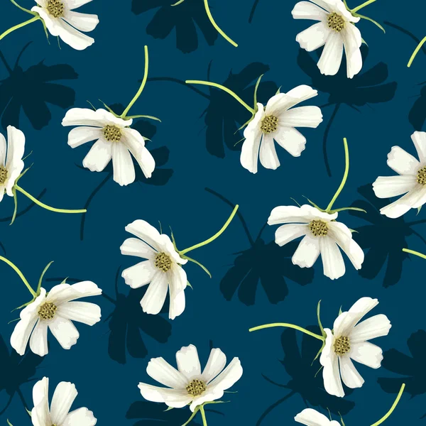 Vektör illüstrasyon eps10. Kozmos çiçekleri, papatya, boya. Kusursuz desen.