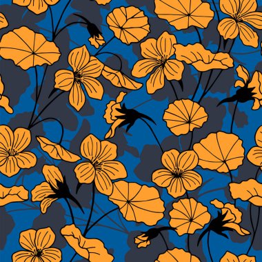 Kusursuz desenli, elle çizilmiş çiçekler. vektör illüstrasyonu