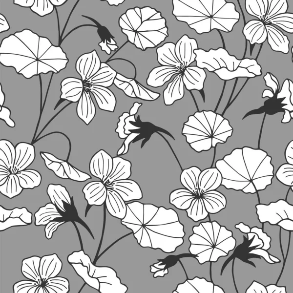 Patrón Sin Costura Planta Capuchina Con Flores Ilustración Stock Vectorial — Vector de stock