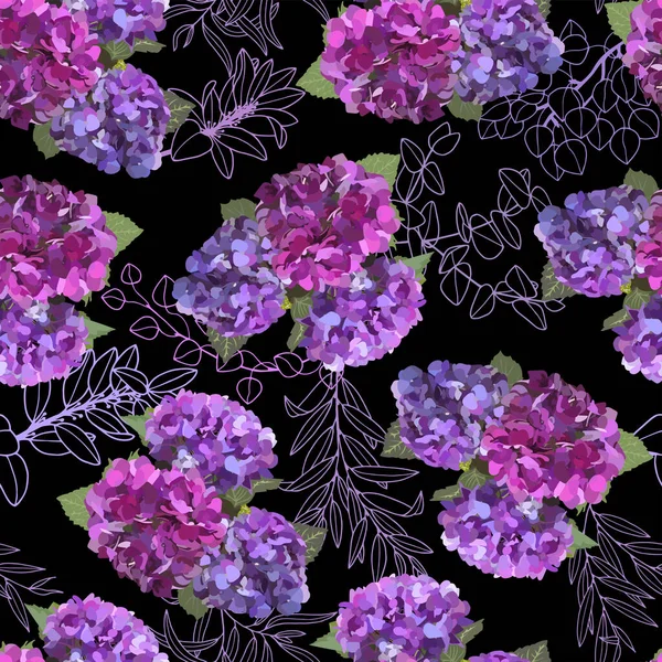 Seamless Pattern Hydrangea Flowers Vector Stock Illustration Eps10 — Archivo Imágenes Vectoriales