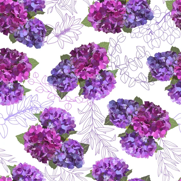 Seamless Pattern Hydrangea Flowers Vector Stock Illustration Eps10 — Stockvector