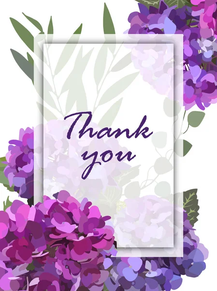 Teşekkürler. Kart. Ortanca çiçekleri çerçevesi. Stok vektör illüstrasyonu eps10.