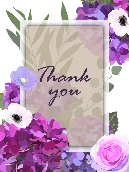 Thank You Card Frame Hydrangea Flowers Stock Vector Illustration Eps10 — Stock Vector