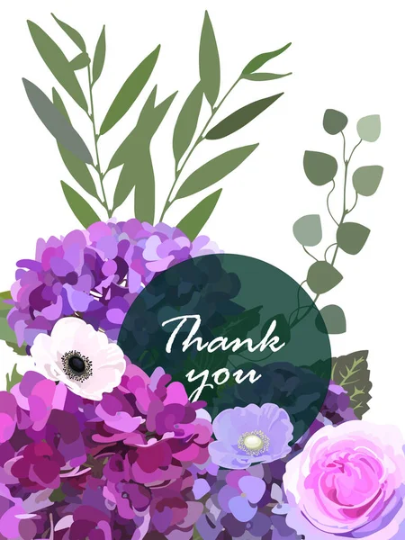 Thank You Card Frame Hydrangea Flowers Stock Vector Illustration Eps10 — Archivo Imágenes Vectoriales