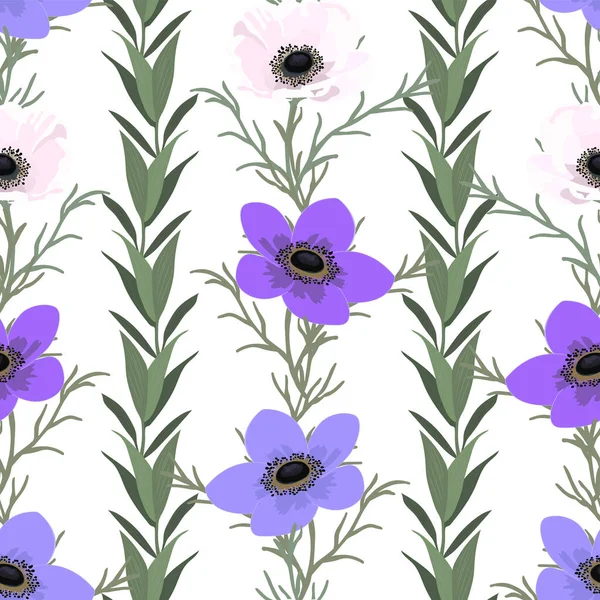 Ανεμώνη Λουλούδια Αδιάλειπτη Μοτίβο Εικονογράφηση Διανύσματος Eps10 — Διανυσματικό Αρχείο