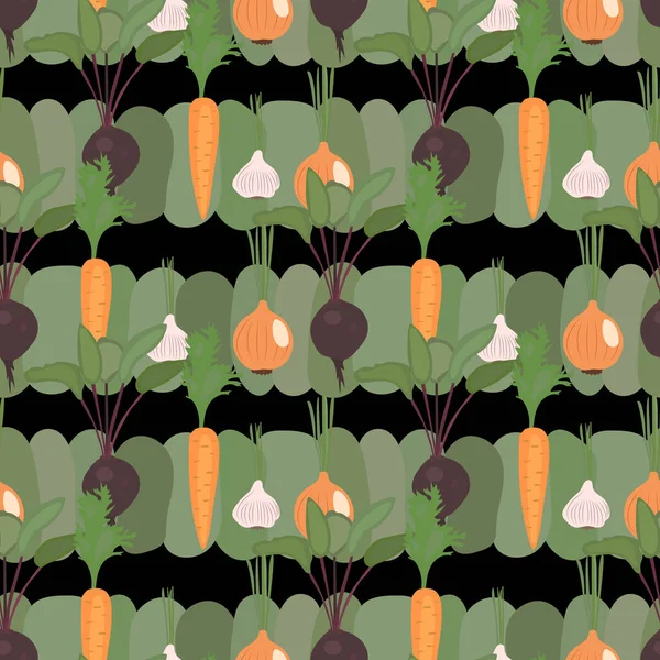 野菜のシームレスなパターン ビート ニンジン ニンニク 玉ねぎ ストックベクトルイラスト — ストックベクタ