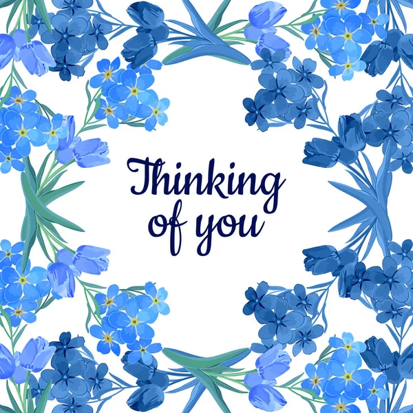 Yapraklı mavi bahar çiçeklerinin vektör çizimi, çiçek arkaplanı