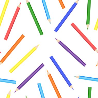 Renkli kalemlerin kusursuz deseni, gökkuşağı renkleri. Vektör hisse senedi çizimi. Beyaz arkaplanda izole et.