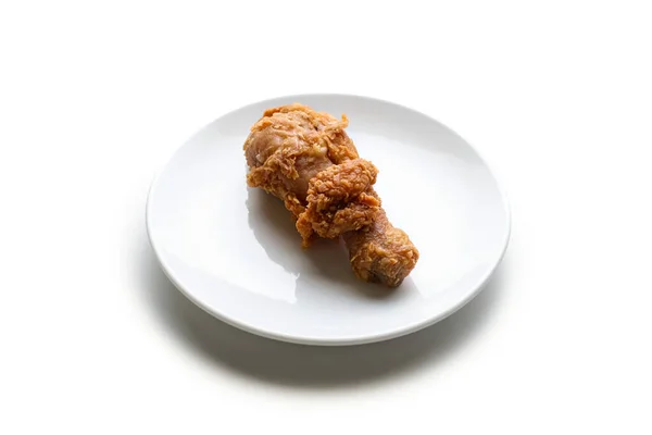 Top View Fried Chicken Leg White Plate Isolated White — Stock Photo, Image