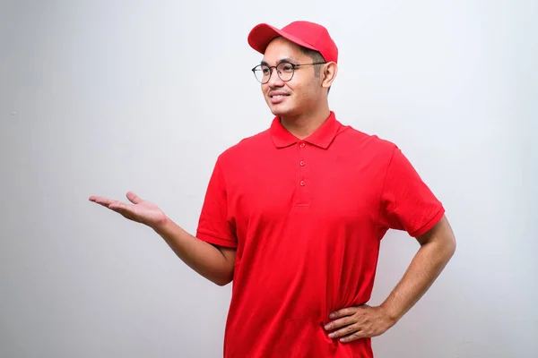 Young Handsome Chinese Delivery Man Wearing Cap Standing Isolated White — Zdjęcie stockowe