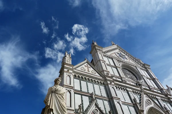 Italy, Florence, Santa Croce church and statue of Dante Alighieri