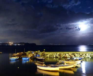 Italy, Campania, Gulf of Pozzuoli at night