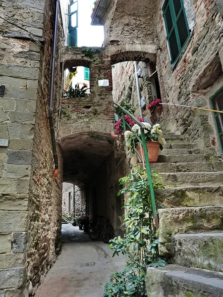 Rua típica de Corniglia, Cinque Terre, Ligúria, Itália — Fotografia de Stock