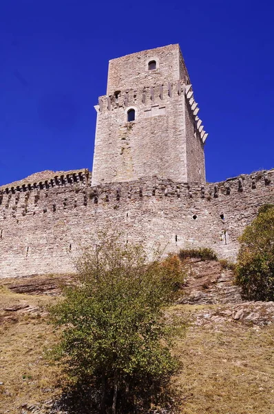 Großer Turm Der Rocca Major Assisi Italien — Stockfoto