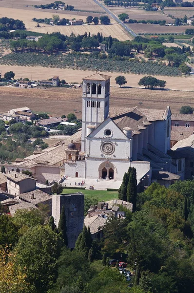 Assisi Talya Daki San Francesco Bazilikası Nın Havadan Görünüşü — Stok fotoğraf