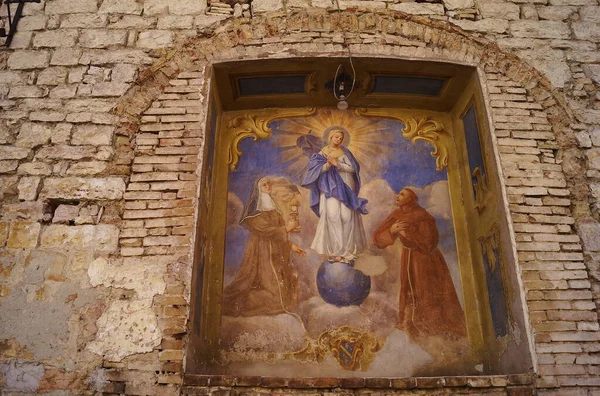Edicola Sacra Con Madonna San Francesco Santa Chiara Borgo Aretino — Foto Stock