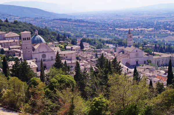 Blick Auf Assisi Vom Hügel Rocca Major Italien Stockbild