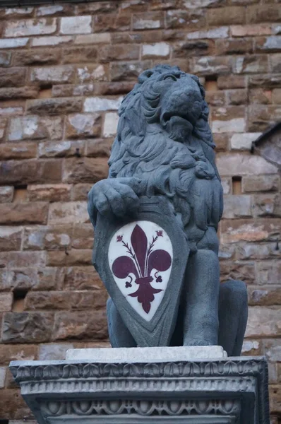 Scultura Del Marzocco Simbolo Firenze Piazza Signoria — Foto Stock