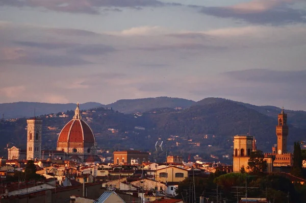 Vista Florencia Desde Las Murallas Medievales Atardecer Italia — Foto de Stock