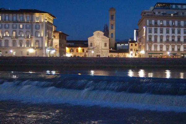 Santa Rosa Weir Och Ognissanti Torget Natten Florens Italien — Stockfoto