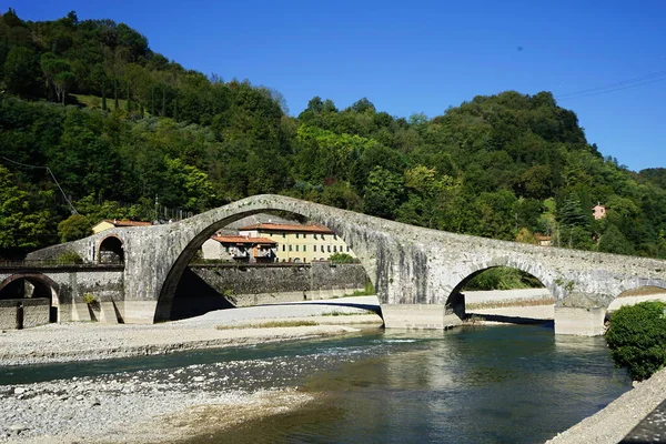 Most Maddalena Zvaný Ďábel Borgo Mozzano Garfagnana Toskánsko Itálie — Stock fotografie