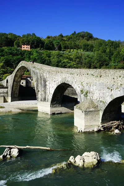 Puente Maddalena Llamado Del Diablo Borgo Mozzano Garfagnana Toscana Italia —  Fotos de Stock