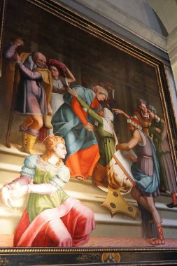 Arezzo, Tuscany, İtalya 'daki San Francesco Bazilikasının içindeki freskler