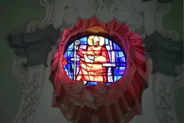 Janela Vidro Manchado Dentro Igreja San Michele Arezzo Toscana Itália — Fotografia de Stock