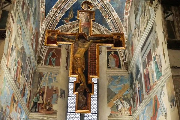 Crucifixo Afrescos Dentro Basílica San Francesco Arezzo Toscana Itália — Fotografia de Stock