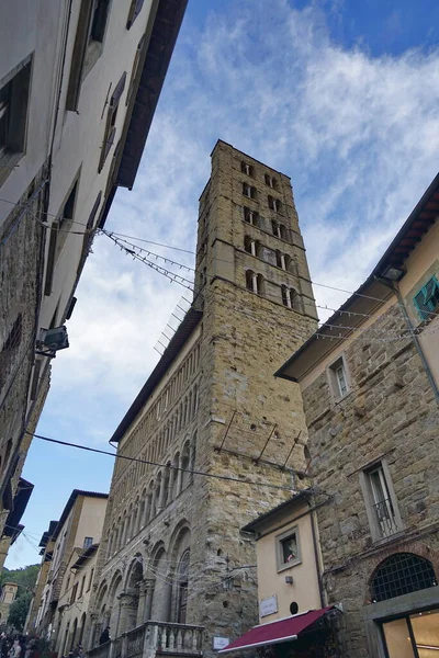 Kloktoren Van Kerk Van Santa Maria Assunta Arezzo Toscane Italië — Stockfoto
