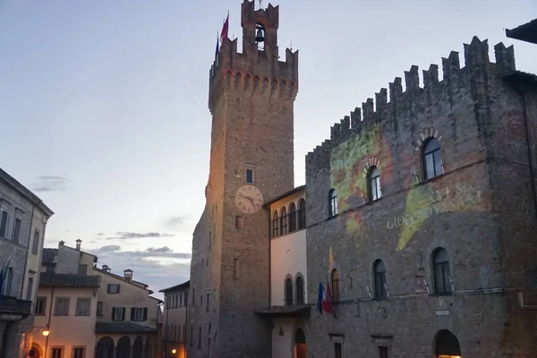 Priori Palast Bei Sonnenuntergang Arezzo Toskana Italien — Stockfoto