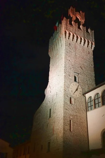 Torre Del Palazzo Priori Notte Arezzo Notte Toscana Italia — Foto Stock