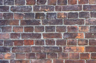 Eski parktaki tuğla çit. Hava kararmış eski tuğlaların dokusu.