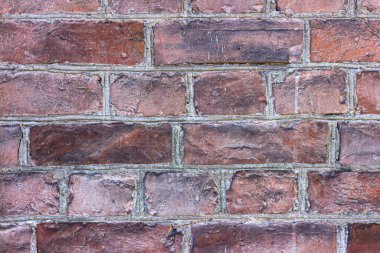 Eski parktaki tuğla çit. Hava kararmış eski tuğlaların dokusu.