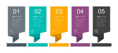 Vector Modern infographic template. Business concept with 5 options. Creative circle elements design with marketing icons. For content, diagram, flowchart, steps, parts, timeline infographics, workflow, chart.