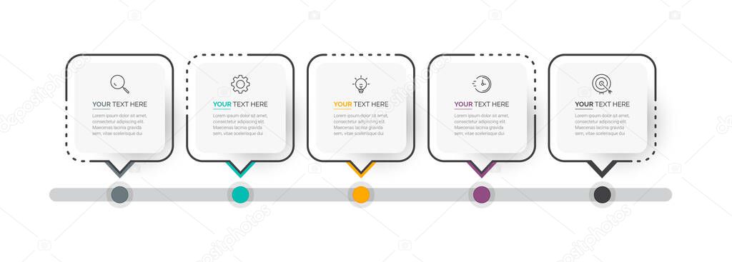 Vector Modern infographic template. Business concept with 5 options. Creative circle elements design with marketing icons. For content, diagram, flowchart, steps, parts, timeline infographics, workflow, chart.