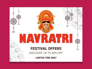 Shubh Navratri 'nin soyut ve yaratıcı Maa Durga tasarım illüstrasyonu Shubh Navratri, Durga Puja ile birlikte posteri. vektör, pankart.