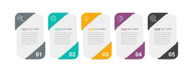 Modern Business Infographic şablonu. Simgeli ve 5 basamaklı bilgi tasarımı. İnce çizgi vektörü. Bilgi işlem iş konsepti. düşük grafikler, sunumlar, afişler, yazdırılmış materyaller.
