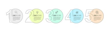 Modern Business Infographic şablonu. Simgeli ve 5 basamaklı bilgi tasarımı. İnce çizgi vektörü. Bilgi işlem iş konsepti. düşük grafikler, sunumlar, afişler, yazdırılmış materyaller.