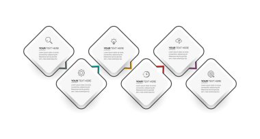 Vector Modern infographic template. Business concept with 6 options. Creative circle elements design with marketing icons. diagram, flowchart, steps, parts, timeline infographics, workflow, chart.