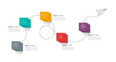 Business Infographic template. Thin line process with square template design with numbers 5 options or steps. Vector illustration. Process chart. Abstract elements of graph.