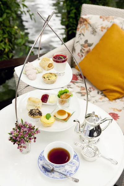 High tea set with dessert — Stock Photo, Image