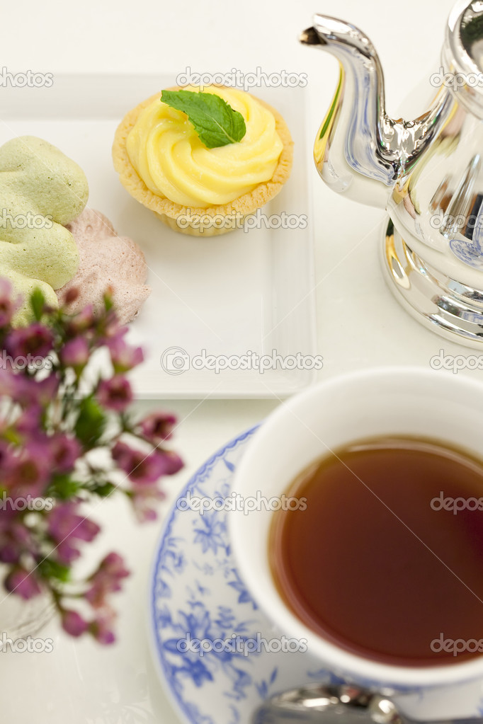 High tea set with dessert