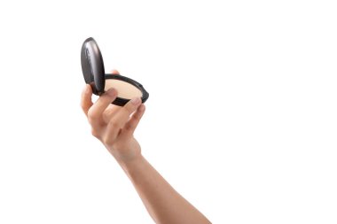 Beyaz arka planda izole edilmiş kozmetik toz konteynırı