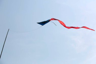 Gökyüzü arka planında kutup ve kızartma uçurtması