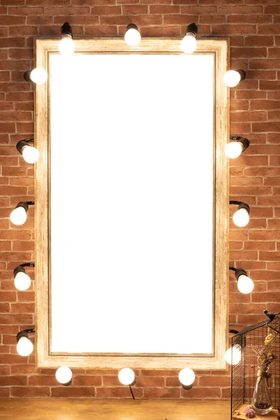 Vintage style make up mirror with light with empty space clipping path in middle