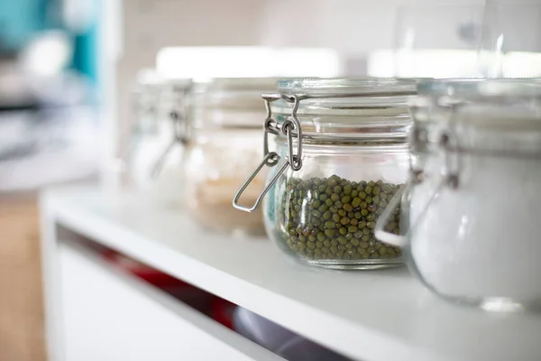 Chickpea Glass Bottle Shelf Kitchen — Stock Photo, Image