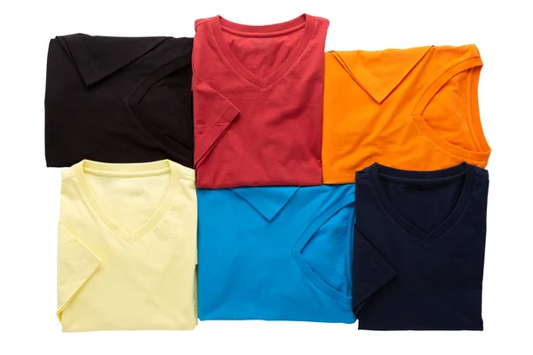 Shirts Coloridas Dobrado Grupo Isolado Fundo — Fotografia de Stock