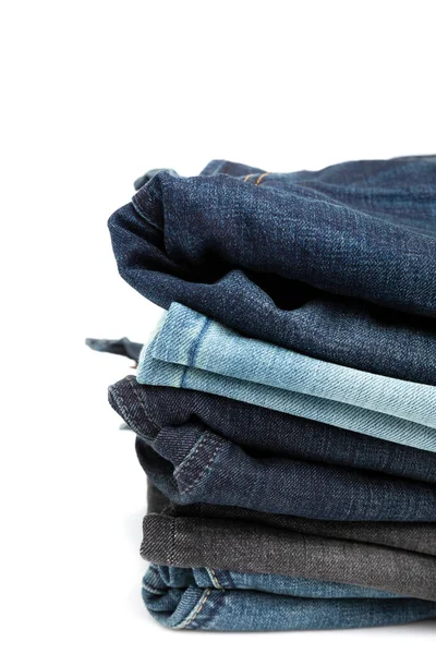 Primer Plano Jeans Apilados Fondo — Foto de Stock